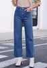 GRAPENT Women's High Waisted Scalloped Ankle Jeans | Stretchy Denim, Straight Wide Leg, 27.5