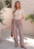 Pecan Brown Women's High Waisted Straight Leg Jeans, Tuxedo Side Stripe Stretchy Denim Pants, 29