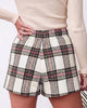 Multi White Women's Plaid Skort High Waist Faux Wrap Mini Skirt with Side Zipper, Elastic Back & Built-in Shorts