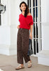 Dark Brown Cheetah Women's Trendy Leopard Barrel Jeans — High Waisted Baggy Wide Leg Stretchy Denim Pants with Front Seam & Ankle Length
