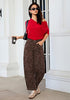 Dark Brown Cheetah Women's Trendy Leopard Barrel Jeans — High Waisted Baggy Wide Leg Stretchy Denim Pants with Front Seam & Ankle Length