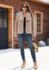 Khaki Wide Lapel Faux Fur Coat for Women — Oversized Dropped Shoulder Jacket with Side Pockets & Snap Buttons