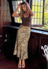 Brown Cheetah Women's Leopard Print Satin Maxi Skirt — High Waisted Bias Cut A Line Slip Skirt with Stretchy Elastic Waistband