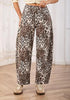 Sand Leopard Women's Trendy Leopard Barrel Jeans — High Waisted Baggy Wide Leg Stretchy Denim Pants with Front Seam & Ankle Length