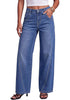 Classic Blue Women's Wide Leg High Waist Stretch Jeans Baggy Straight Leg Denim Pants,  29.5 Inch Inseam Angled Side Seam, Country Concert Western Style