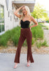 Madder Brown Women's Business Wide Leg Pants Dress Flare Split Hem Slacks