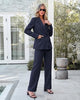 Navy Blue Women's 2 Piece Double Breasted Pantsuit — Double Breasted, Wide Leg & Structured Shoulders, Professional Dressy Pantsuit Set, Office Chic, 2026 Fall Fashion