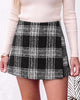 Black White Women's Plaid Skort High Waist Faux Wrap Mini Skirt with Side Zipper, Elastic Back & Built-in Shorts