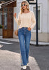 Vintage Blue  Women's Floral Embroidery Flare Jeans — High Waisted Stretchy Bootcut Denim with Raw Frayed Hem & Retro Distressed Wash