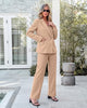 Beige Women's 2 Piece Double Breasted Pantsuit — Double Breasted, Wide Leg & Structured Shoulders, Professional Dressy Pantsuit Set, Office Chic, 2026 Fall Fashion