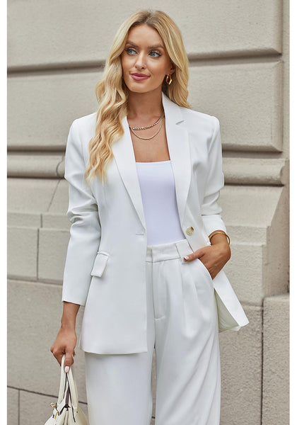 Brilliant White Women's Office Casual Long Sleeve Pocket Blazer Jacket