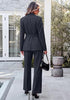 Charcoal Women's 2 Piece Blazer Pants Suit, Business Casual Long Sleeve Belted Double Breasted Blazer & Elastic High Waisted Flared Pants Set, Dressy Office Work Outfits