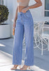 Modern Blue Women's Wide Leg High Waist Stretch Jeans Baggy Straight Leg Denim Pants,  29.5 Inch Inseam Angled Side Seam, Country Concert Western Style