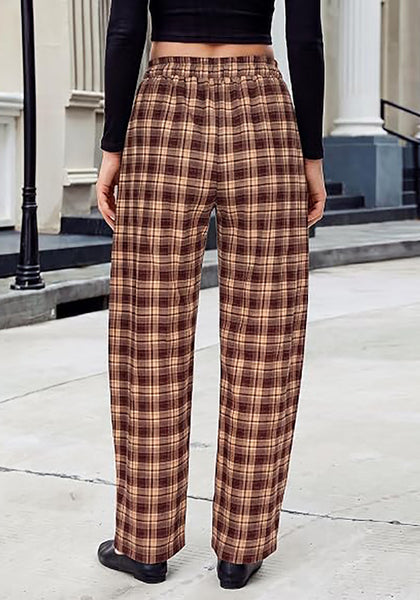GRAPENT Women's High Waisted Plaid Barrel Pants | Tapered Wide Leg, Elastic Drawstring Waist, Front Pockets, Work Office Casual Fall Outfits