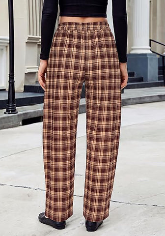 GRAPENT Women's High Waisted Plaid Barrel Pants | Tapered Wide Leg, Elastic Drawstring Waist, Front Pockets, Work Office Casual Fall Outfits