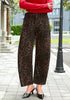 GRAPENT Women's High Rise Leopard Barrel Jeans | Leopard Print Denim, Adjustable Cinched Waist, Frayed Hem, 28