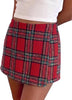 Red Green Women's Plaid Skort High Waist Faux Wrap Mini Skirt with Side Zipper, Elastic Back & Built-in Shorts