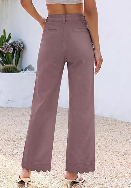 GRAPENT Women's High Waisted Scalloped Ankle Jeans | Stretchy Denim, Straight Wide Leg, 27.5" Inseam, Patched Pockets, Work Office Dressy Casual