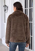 Brown Wide Lapel Faux Fur Coat for Women — Oversized Dropped Shoulder Jacket with Side Pockets & Snap Buttons