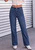Darkness Blue  Women's Rhinestone Wide Leg Jeans, High Waisted Stretch Glitter Sparkly Embellished Denim Pants, 29.5