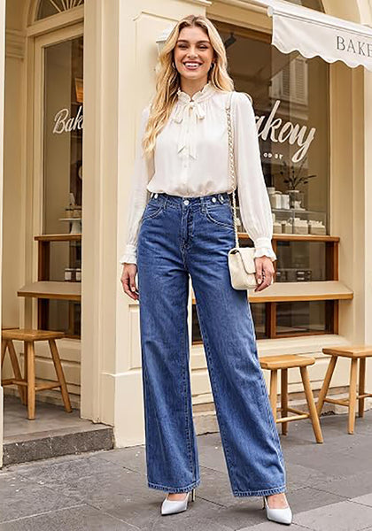 GRAPENT Women's High Waisted Wide Leg Baggy Jeans | Stretchy Denim, Adjustable Cinched Waist, 30" Inseam, 90S Baggy Style, Country Concert & Casual Work Wear