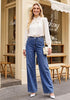 GRAPENT Women's High Waisted Wide Leg Baggy Jeans | Stretchy Denim, Adjustable Cinched Waist, 30
