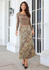 Brown Cheetah Women's Leopard Print Satin Maxi Skirt — High Waisted Bias Cut A Line Slip Skirt with Stretchy Elastic Waistband