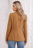 Brown Women's Notched Lapel Blazer, Single Button Shoulder Pads Suit Jacket, Long Sleeve Business Casual Work Office Blazer with Pockets & Back Slit