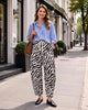 GRAPENT Women's High Waisted Zebra Print Barrel Jeans | Stretchy Denim, Drawstring Elastic Waist, Pull On, 27