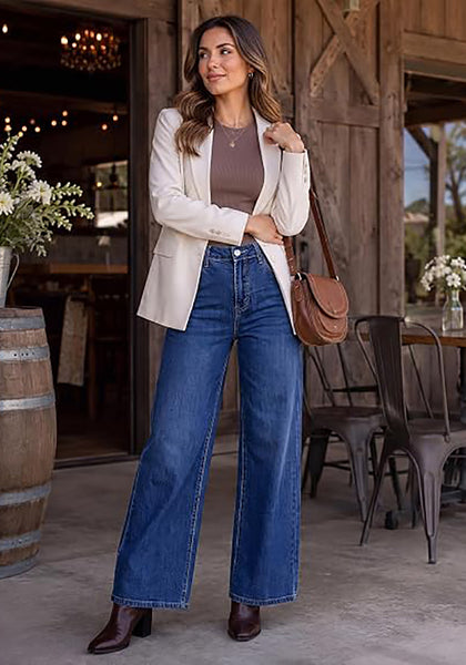 GRAPENT Women's High Waisted Wide Leg Baggy Jeans | Stretchy Denim, Adjustable Cinched Waist, 30" Inseam, 90S Baggy Style, Country Concert & Casual Work Wear