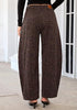 Mini Brown Leopard Women's Trendy Leopard Barrel Jeans — High Waisted Baggy Wide Leg Stretchy Denim Pants with Front Seam & Ankle Length