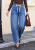 GRAPENT Women's High Waisted Barrel Jeans | Stretchy Denim, Elastic Drawstring Waist, 27.5