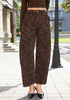 GRAPENT Women's High Rise Leopard Barrel Jeans | Leopard Print Denim, Adjustable Cinched Waist, Frayed Hem, 28