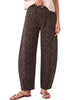 Mini Brown Leopard Women's Trendy Leopard Barrel Jeans — High Waisted Baggy Wide Leg Stretchy Denim Pants with Front Seam & Ankle Length