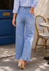 GRAPENT Women's High Waisted Ruffle Hem Wide Leg Jeans | Stretch Denim, 27.5