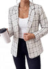 Beige Women's Plaid Tweed Work Blazer | Long Sleeve Notched Lapel Jacket, Fully Lined, Shoulder Pads, Single Button, 2 Pockets – Office, Interview, Business Casual