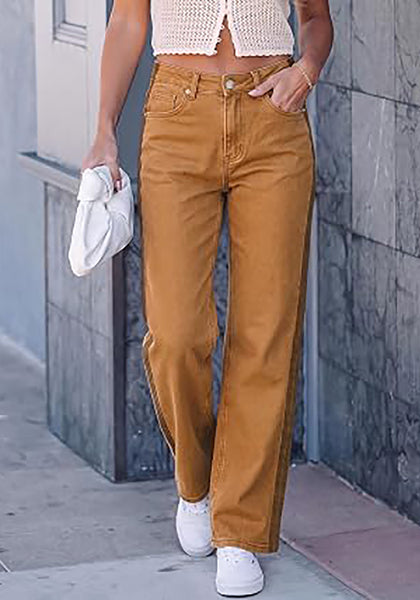 Golden Brown Women's High Waisted Straight Leg Jeans, Tuxedo Side Stripe Stretchy Denim Pants, 29" Inseam Relaxed Fit 90s Style Concert Outfits