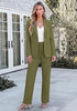 Olive Green Women's Elegant Business Pantsuit — Single Button Blazer & High Waisted Pants with Adjustable Waistband
