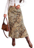 Brown Cheetah Women's Leopard Print Satin Maxi Skirt — High Waisted Bias Cut A Line Slip Skirt with Stretchy Elastic Waistband