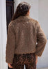 Coffee Brown Women's Solid Color Shaggy Faux Fur Jacket — Cropped Long Pile Coat with Lapel Collar, Hook Closure & Drop Shoulder