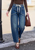 GRAPENT Women's High Waisted Barrel Jeans | Stretchy Denim, Elastic Drawstring Waist, 27.5