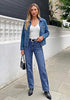 Medium Blue Women's High Waisted Straight Leg Jeans, Tuxedo Side Stripe Stretchy Denim Pants, 29