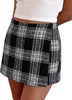 Black White Women's Plaid Skort High Waist Faux Wrap Mini Skirt with Side Zipper, Elastic Back & Built-in Shorts