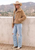 Khaki Women's Cropped Fluffy Faux Fur Coat — Oversized Lapel Jacket with Button Down Closure & Warm Lining