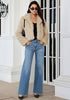 Apricot  Women's Solid Color Shaggy Faux Fur Jacket — Cropped Long Pile Coat with Lapel Collar, Hook Closure & Drop Shoulder