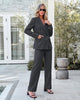 Charcoal Women's 2 Piece Double Breasted Pantsuit — Double Breasted, Wide Leg & Structured Shoulders, Professional Dressy Pantsuit Set, Office Chic, 2026 Fall Fashion