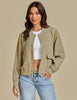 Pale Olive Green Women's Casual Fully Buttoned Jackets Baseball Collar Front Pocket Moderate Fit Slight Stretch.