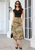 Golden Brown Cheetah Women's Leopard Print Satin Maxi Skirt — High Waisted Bias Cut A Line Slip Skirt with Stretchy Elastic Waistband