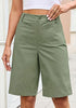 LookbookStore Women's Olivine High Waisted Knee Length Bermuda Shorts Casual Dressy Chino Shorts with Elastic Waist and Patch Pockets