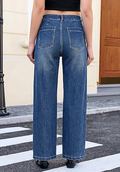 GRAPENT Women's High Waisted Wide Leg Jeans | Soft Stretch Denim, Patch Pocket, 29.5" Inseam, Full Length, Casual Work Outfits
